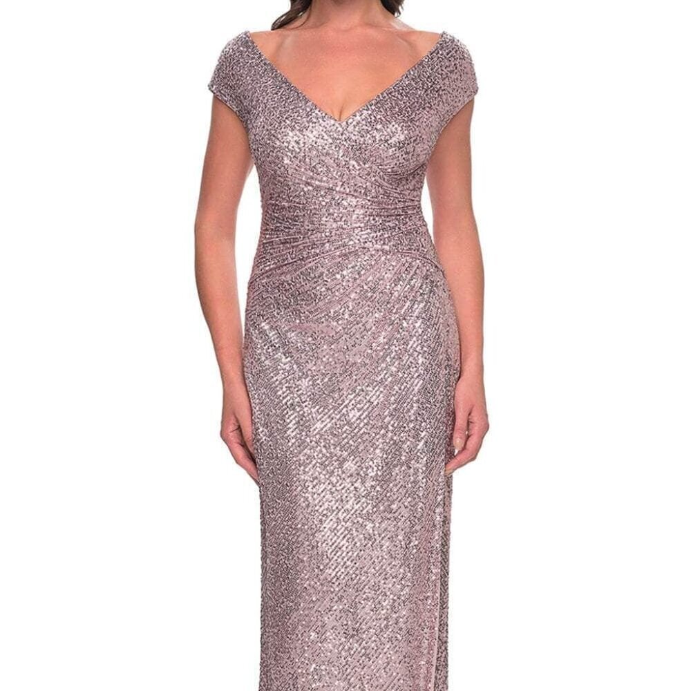 SALE NWT La Femme 30865SC Sequined Mother of the Bride Dress Rose Gold Size 8